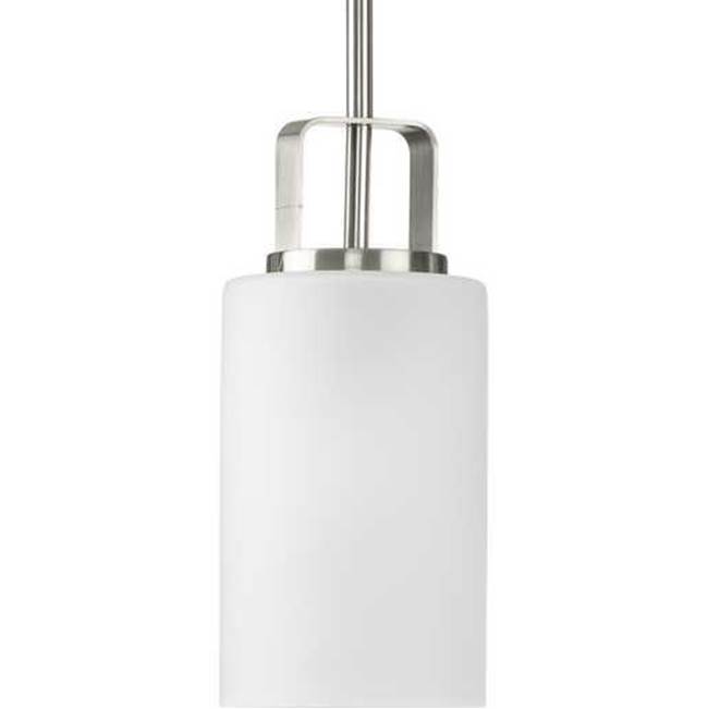 Progress Lighting League Collection One-Light Brushed Nickel and Etched Glass Modern Farmhouse Mini-Pendant Hanging Light