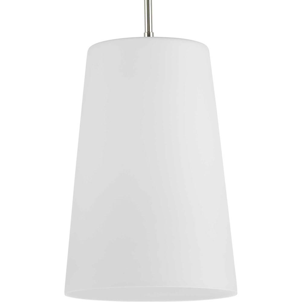 Progress Lighting Clarion Collection One-Light Polished Nickel Etched White Transitional Pendant