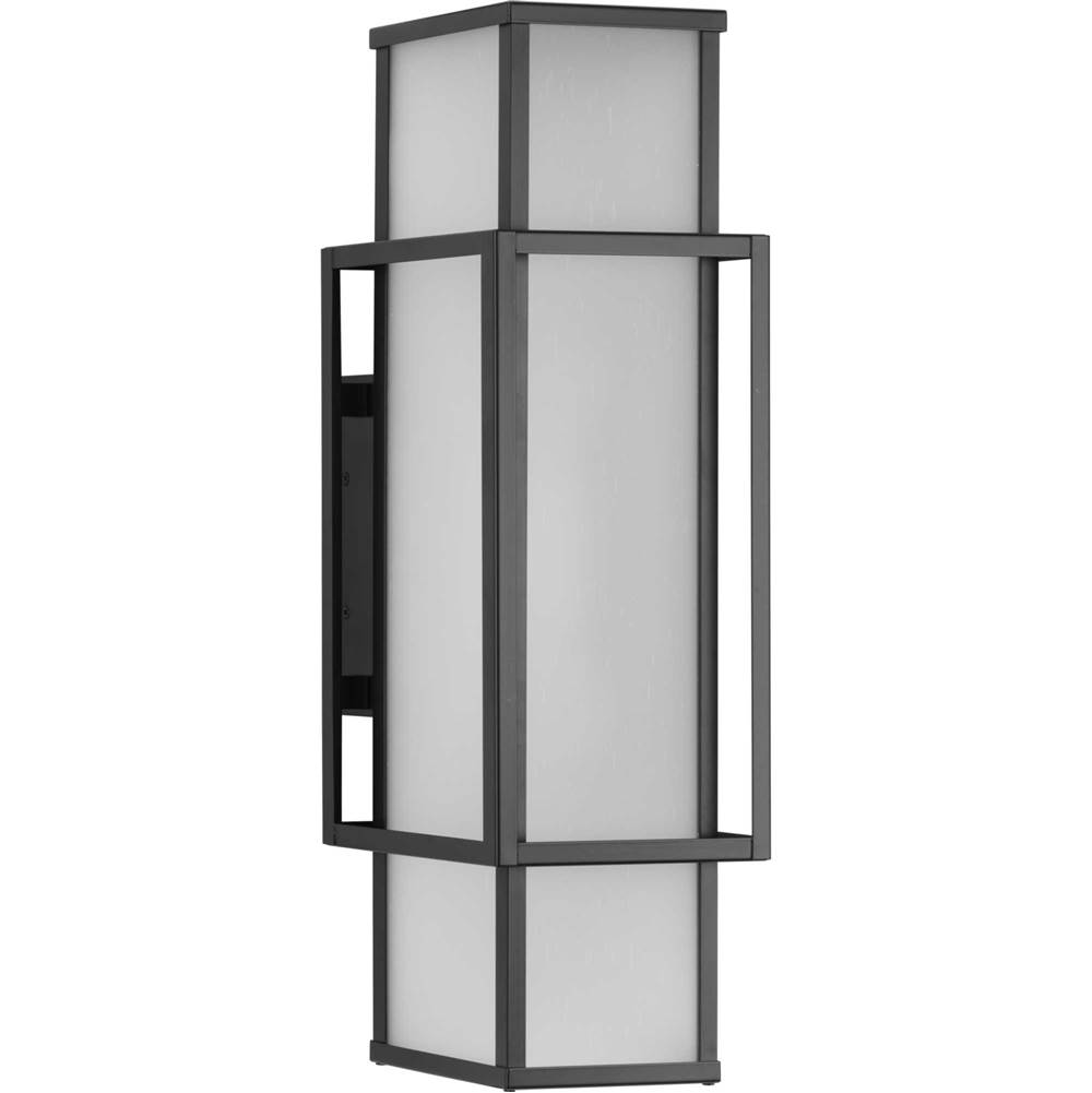 Progress Lighting Unison Collection Two-Light Matte Black Etched Seeded Glass Contemporary Large Wall Lantern