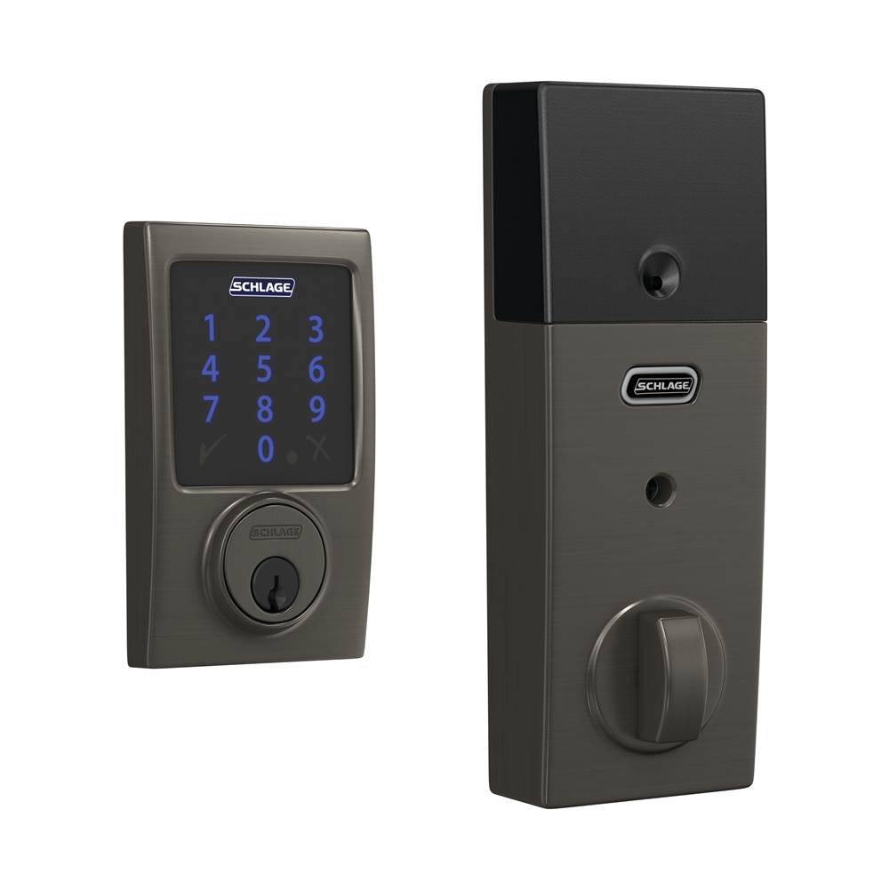 Schlage Connect Smart Deadbolt with Alarm with Century Trim in Black Stainless, Z-Wave Plus Enabled