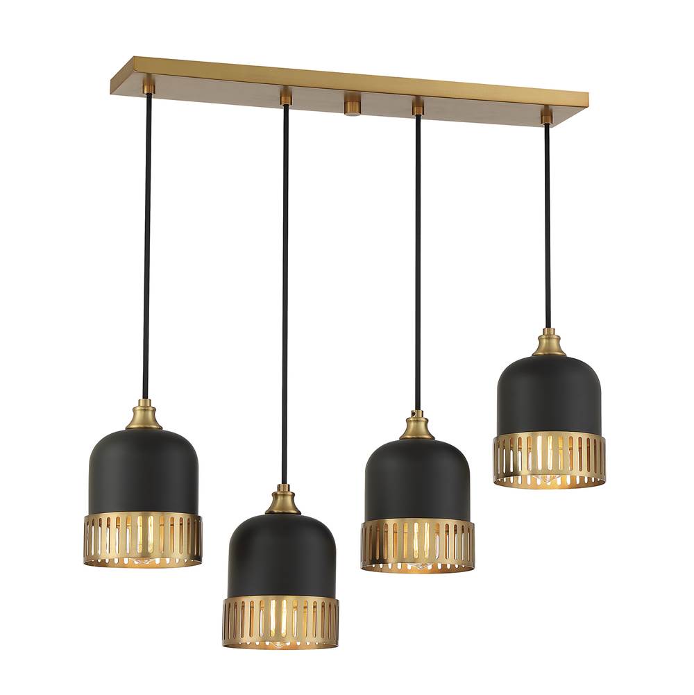 Savoy House Eclipse 4-Light Linear Chandelier in Matte Black with Warm Brass Accents