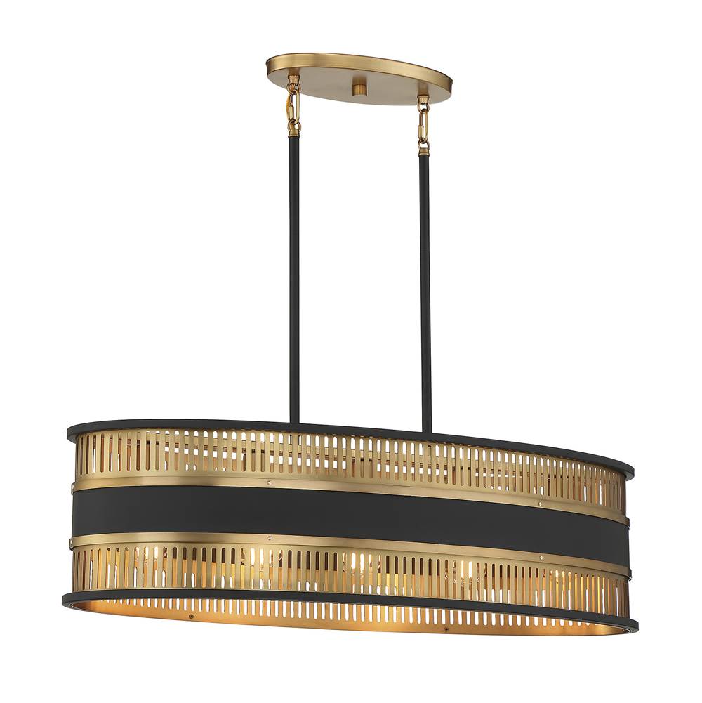 Savoy House Eclipse 5-Light Linear Chandelier in Matte Black with Warm Brass Accents