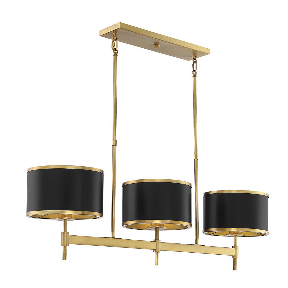 Savoy House Delphi 3-Light Linear Chandelier in Matte Black with Warm Brass Accents