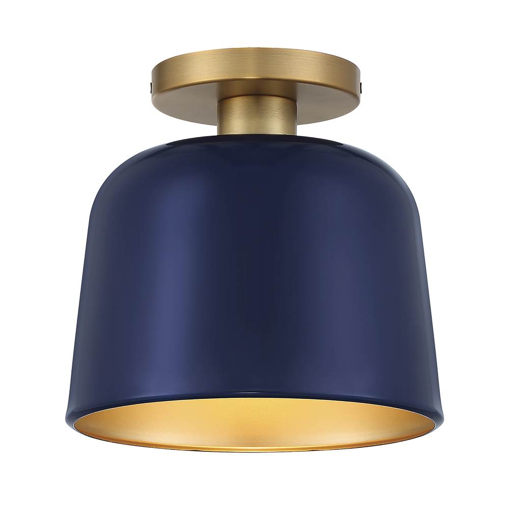 Savoy House 1-Light Ceiling Light in Navy Blue with Natural Brass