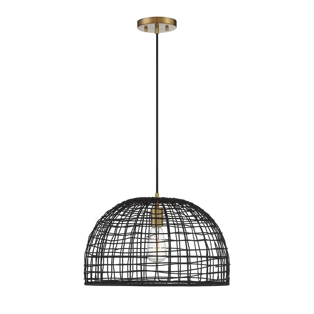 Savoy House 1-Light Pendant in Black with Natural Brass Accents