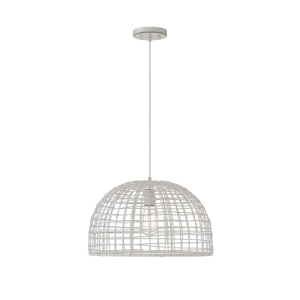 Savoy House 1-Light Pendant in White Rattan with A White Socket