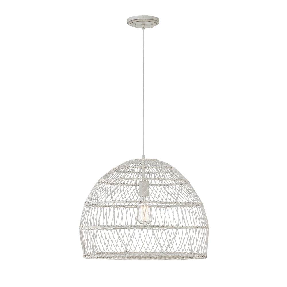 Savoy House 1-Light Pendant in White Rattan with A White Socket