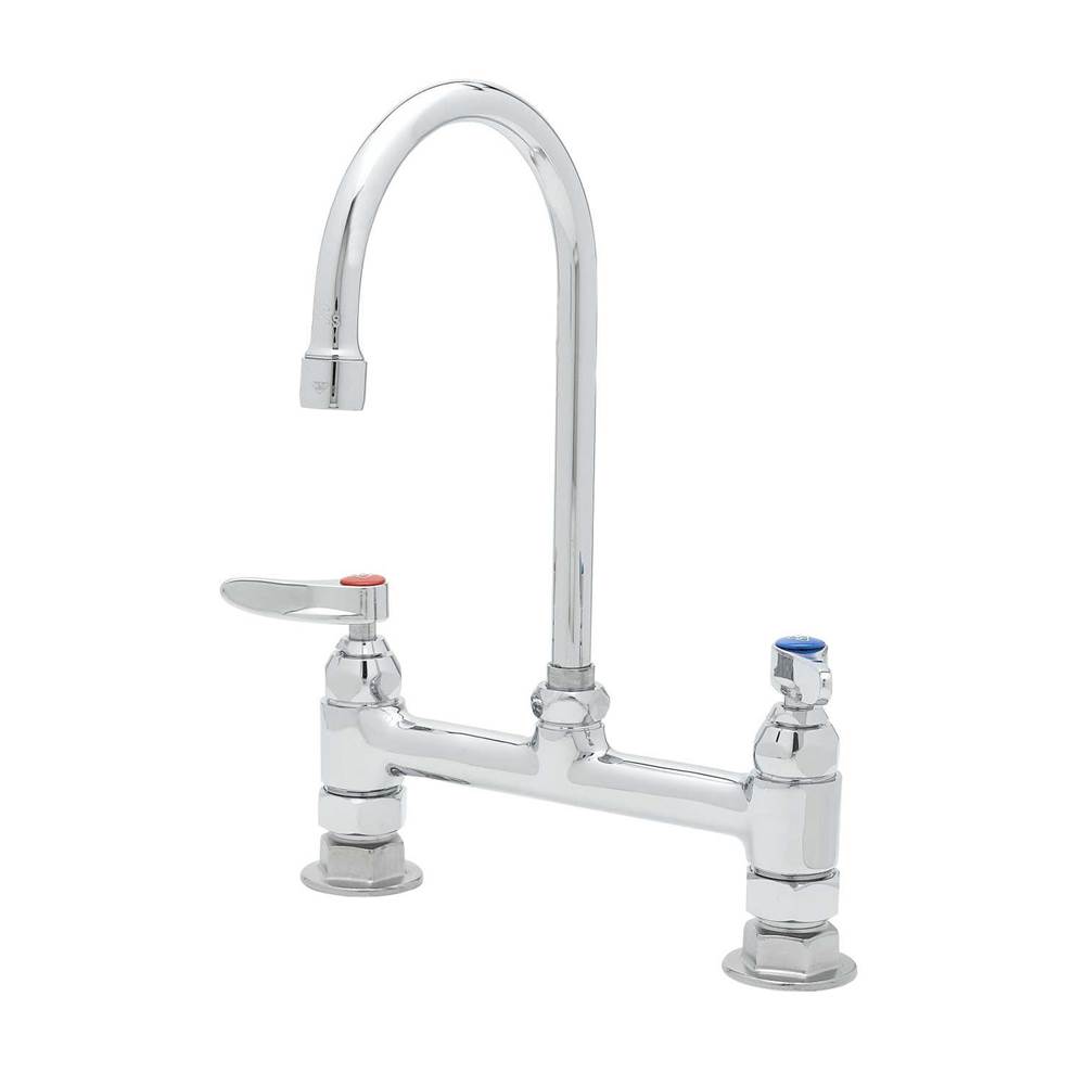 T&S Brass Double Pantry Faucet, Deck Mount, 8'' Centers, Swivel/Rigid Gooseneck, Lever Handles