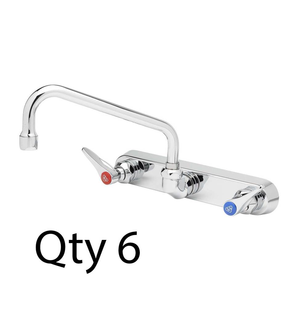 T&S Brass Workboard Faucet, Wall Mount, 8'' Centers, 6'' Swing Nozzle, Lever Handles (Qty. 6)