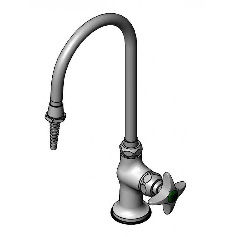T&S Brass Lab Faucet, Single Temp., Swivel/ Rigid Gooseneck, Serrated Tip, 1/2'' NPSM Male Shank
