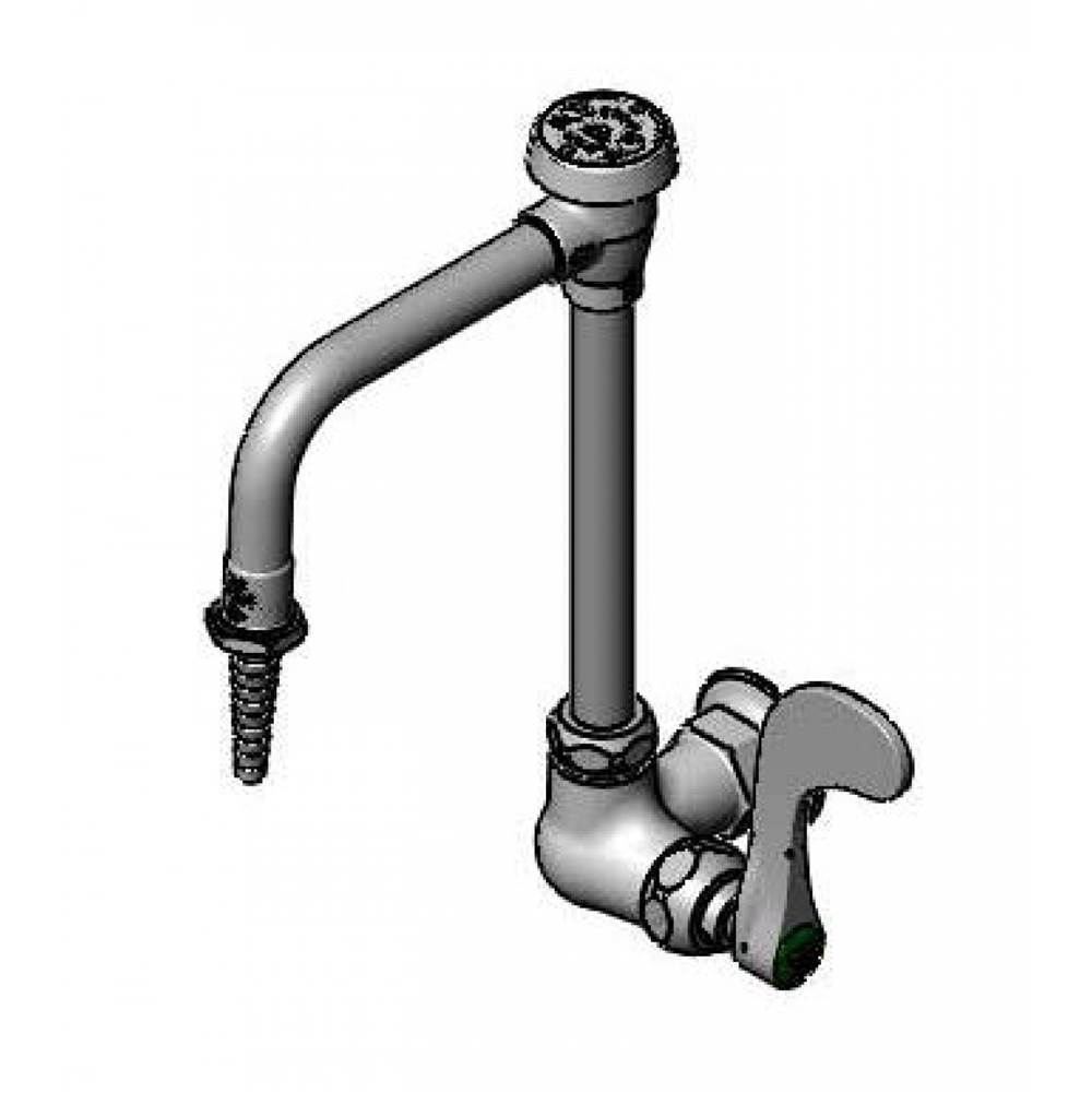 T&S Brass Lab Faucet, Single Temp, Wall Mount, Swivel/Rigid VB Nozzle, Serrated Tip, 4'' Wrist Handle