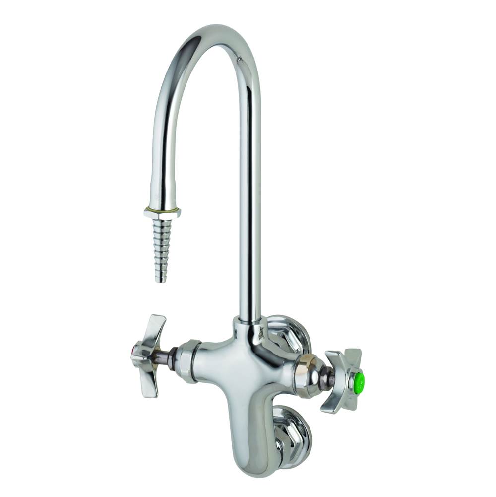 T&S Brass Lab Vertical Mixing Faucet, Wall Mount, Rigid/Swivel GN, Serrated Tip, 4-Arm Handles