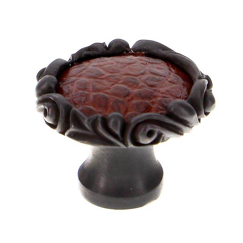 Vicenza Designs Liscio, Knob, Large, Small Base, Leather Insert, Brown, Oil-Rubbed Bronze