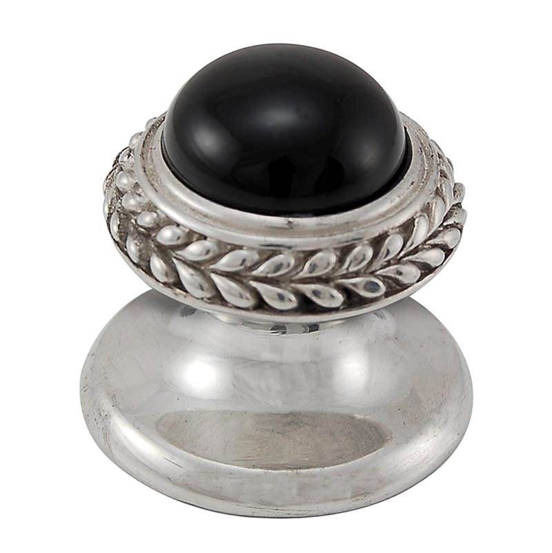 Vicenza Designs Gioiello, Knob, Small, Round, Stone Insert, Style 7, Black Onyx, Polished Nickel
