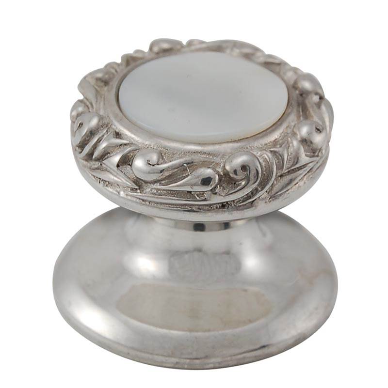 Vicenza Designs Liscio, Knob, Small, Round, Stone Insert, Mother of Pearl, Polished Silver