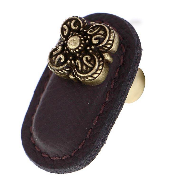 Vicenza Designs Napoli, Knob, Large, Leather, Brown, Antique Brass