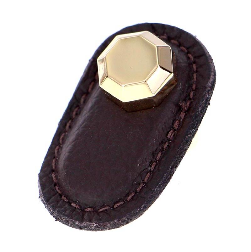 Vicenza Designs Archimedes, Knob, Large, Leather, Brown, Polished Gold