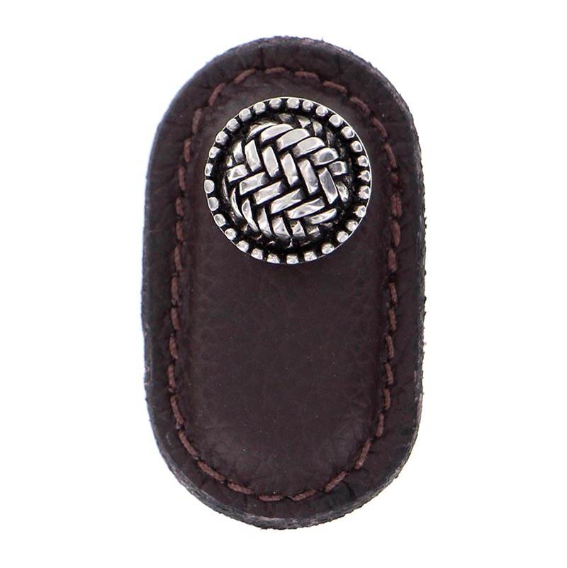Vicenza Designs Cestino, Knob, Large, Leather, Brown, Antique Silver