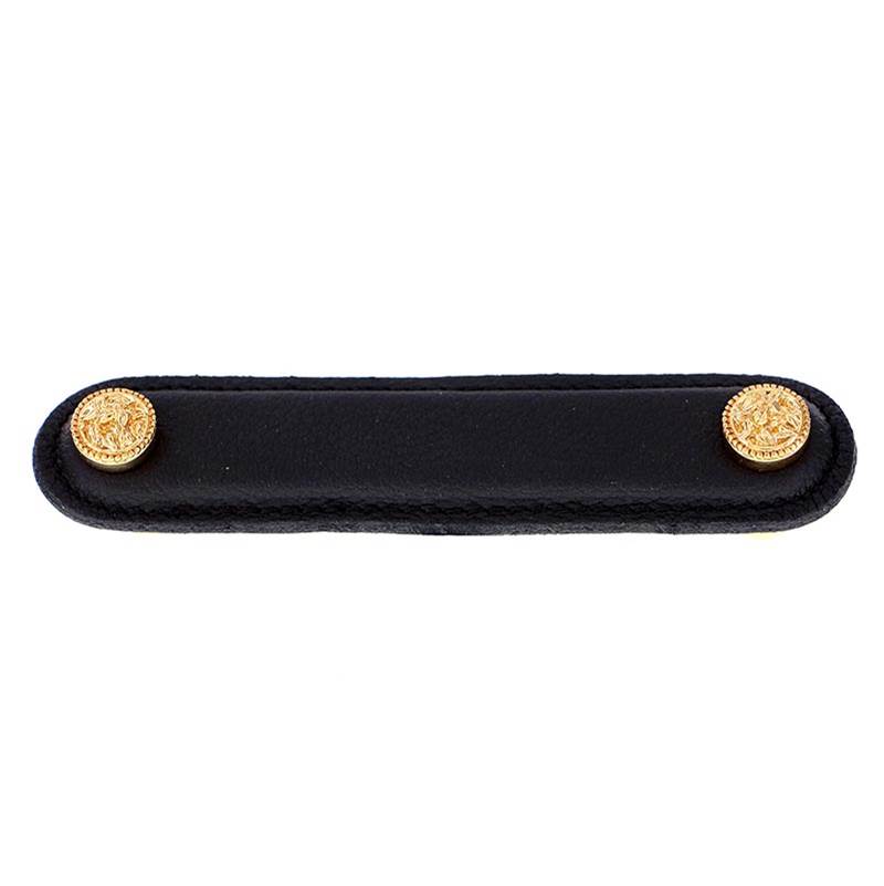 Vicenza Designs San Michele, Pull, Leather, 4 Inch, Black, Polished Gold