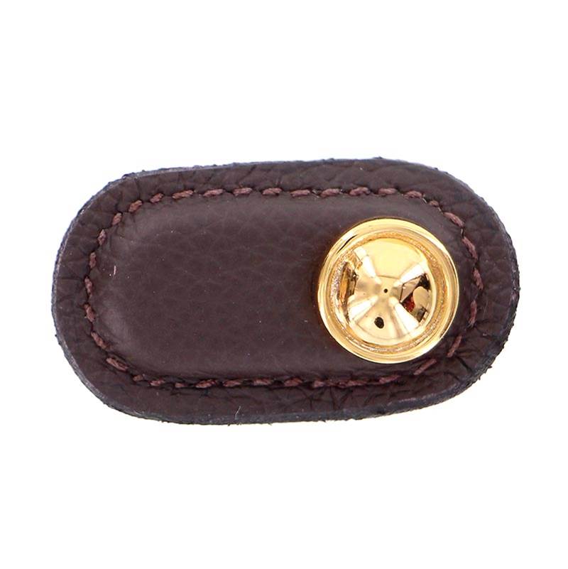 Vicenza Designs Sanzio, Knob, Large, Leather, Brown, Polished Gold