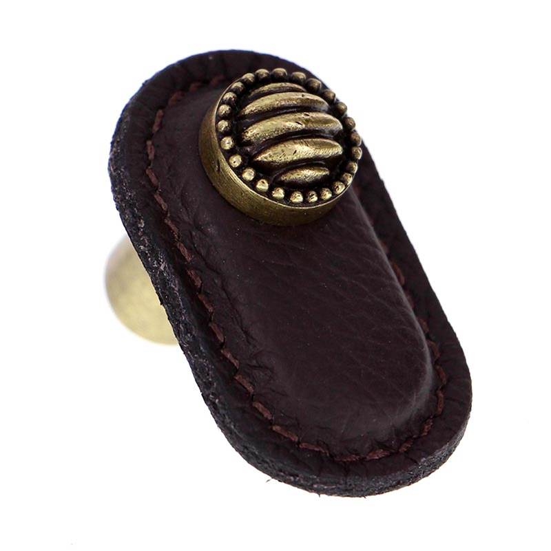 Vicenza Designs Sanzio, Knob, Large, Leather, Lines and Dots, Brown, Antique Brass