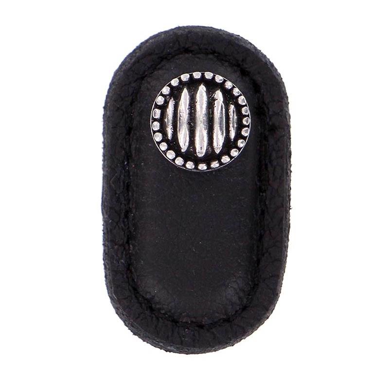 Vicenza Designs Sanzio, Knob, Large, Leather, Lines and Dots, Black, Vintage Pewter