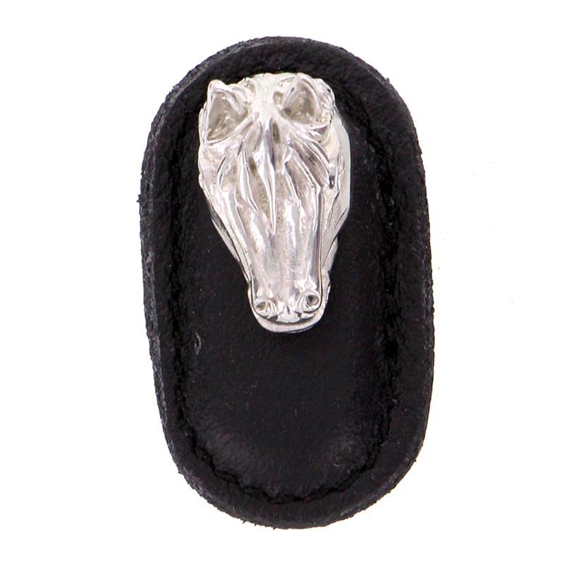 Vicenza Designs Equestre, Knob, Large, Leather, Horse, Brown, Polished Silver