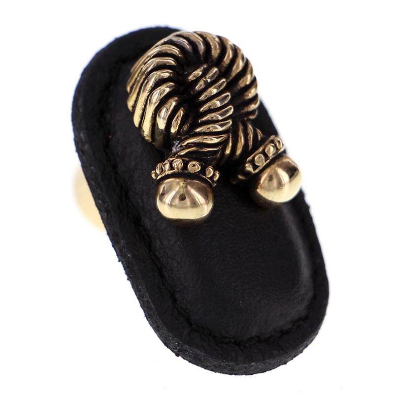 Vicenza Designs Equestre, Knob, Large, Leather, Rope, Black, Antique Gold