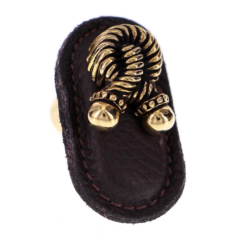 Vicenza Designs Equestre, Knob, Large, Leather, Rope, Brown, Antique Gold