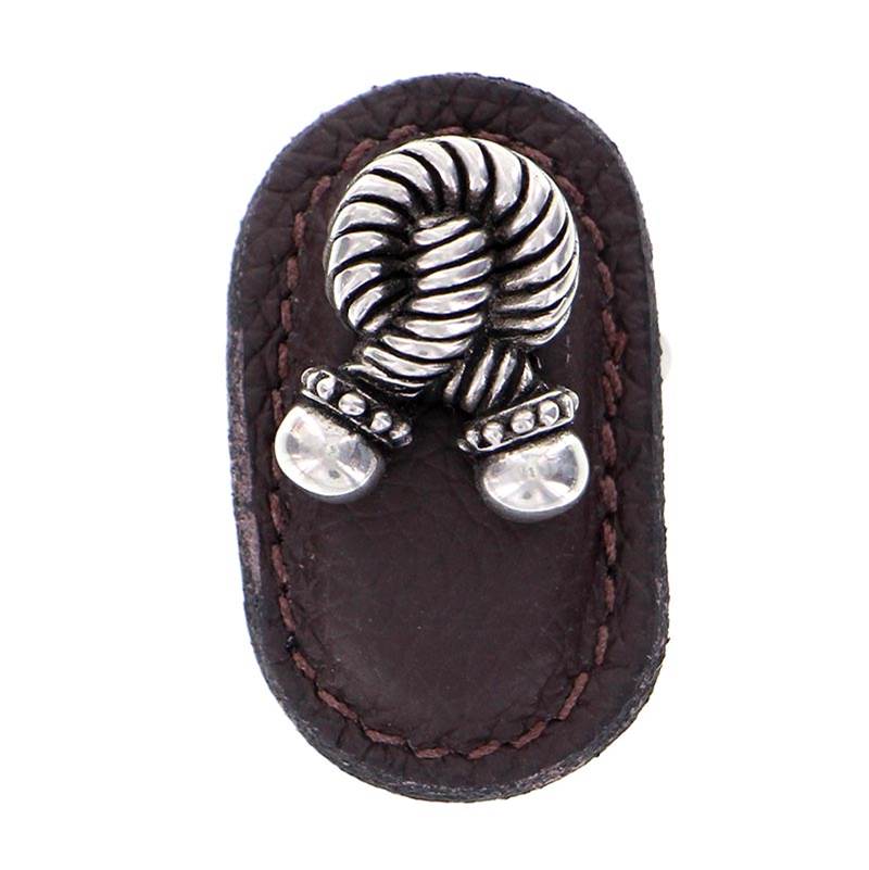 Vicenza Designs Equestre, Knob, Large, Leather, Rope, Brown, Antique Silver