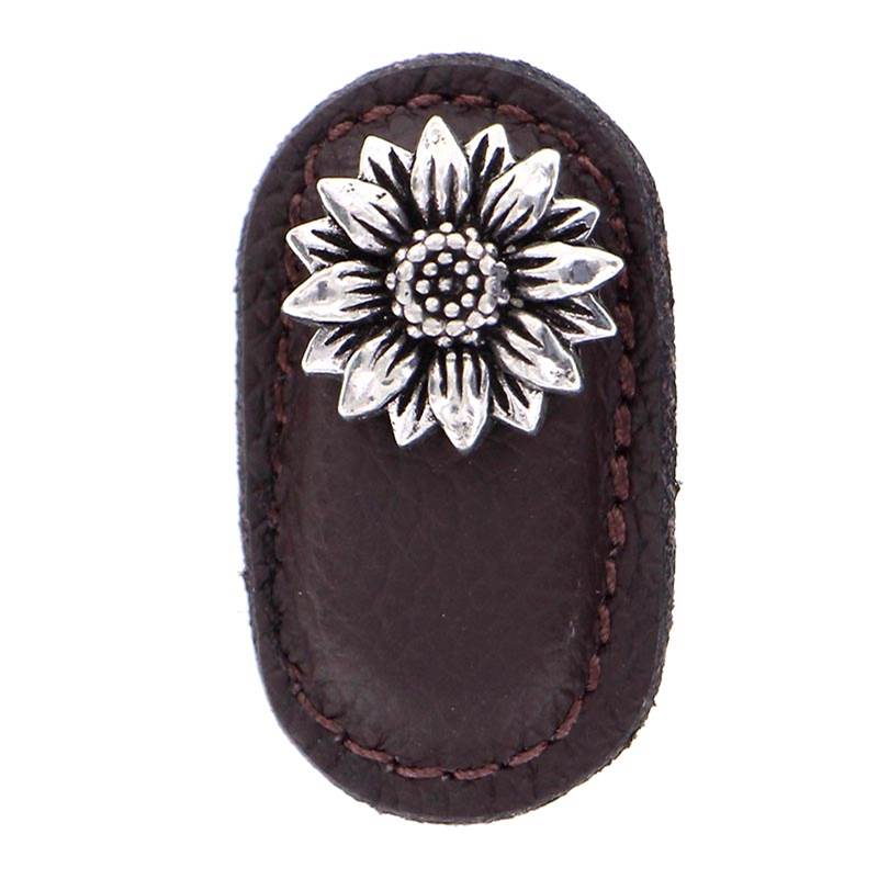 Vicenza Designs Carlotta, Knob, Large, Leather, Daisy, Brown, Vintage Pewter