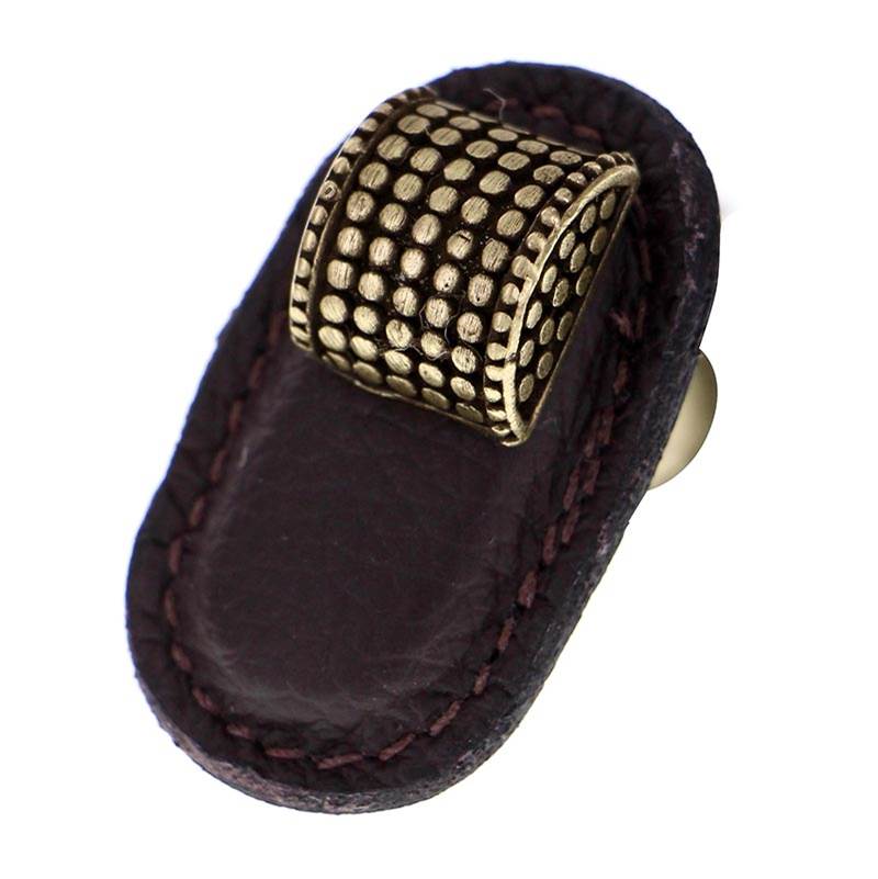 Vicenza Designs Tiziano, Knob, Large, Leather, Half-Cylindrical, Brown, Antique Brass