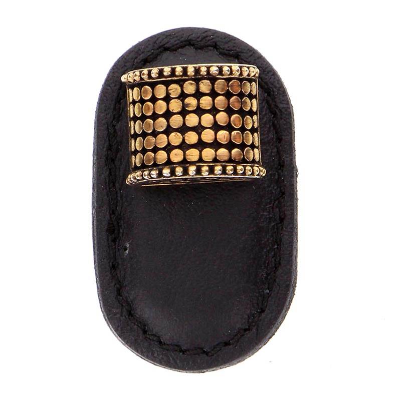 Vicenza Designs Tiziano, Knob, Large, Leather, Half-Cylindrical, Black, Antique Gold