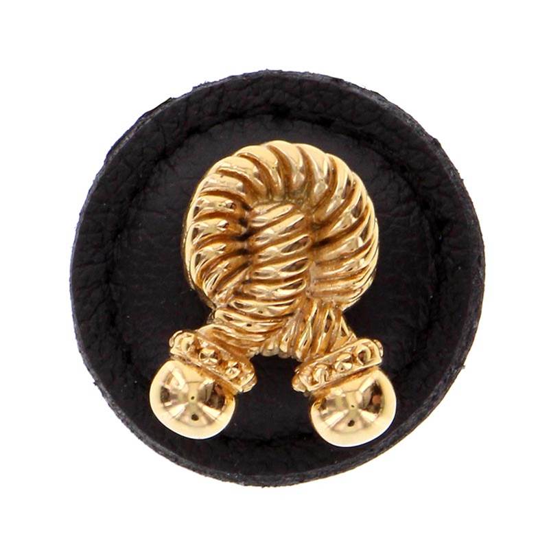 Vicenza Designs Equestre, Knob, Large, Round Leather, Rope, Black, Polished Gold