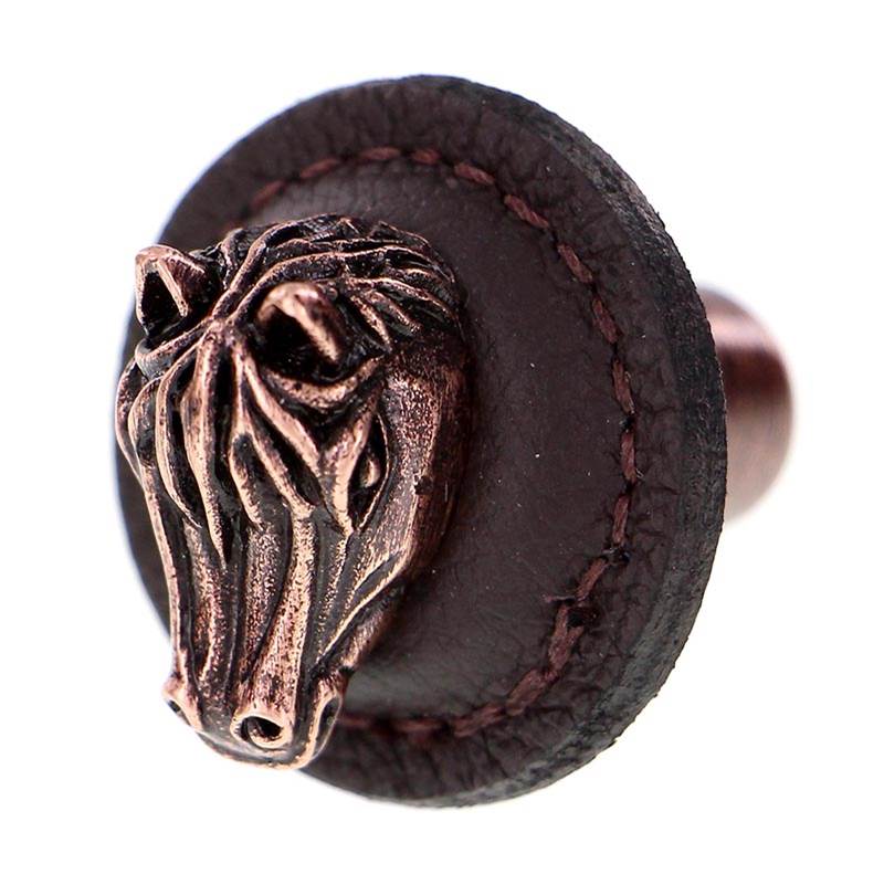 Vicenza Designs Equestre, Knob, Large, Round Leather, Horse, Brown, Antique Copper
