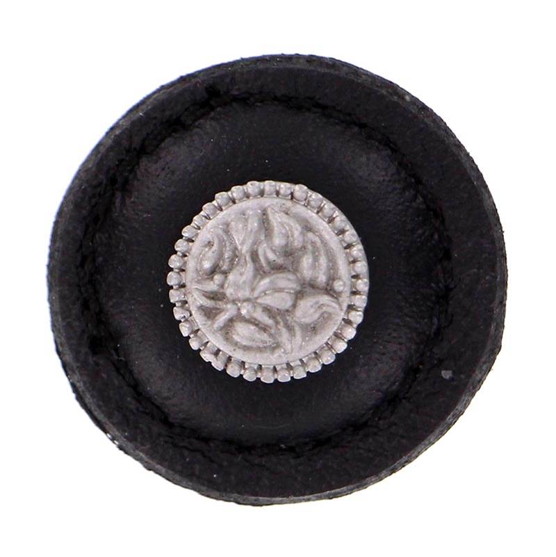 Vicenza Designs San Michele, Knob, Large, Round Leather, Black, Satin Nickel