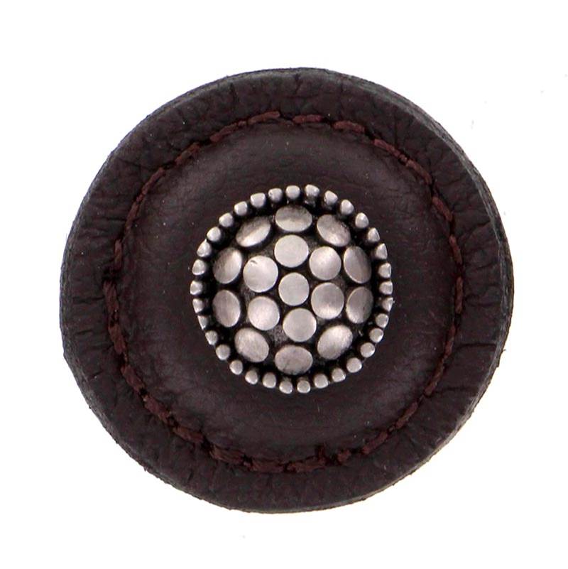 Vicenza Designs Tiziano, Knob, Large, Round Leather, Brown, Antique Nickel