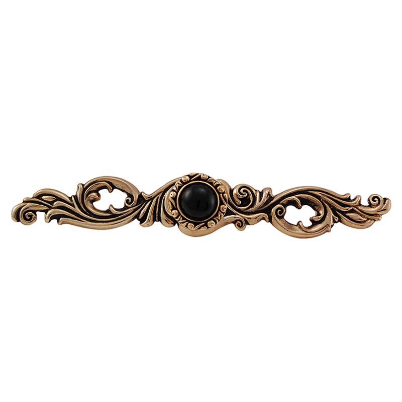 Vicenza Designs Liscio, Knob, Small, Round, Stone Insert with Backplate, Black Onyx, Antique Gold