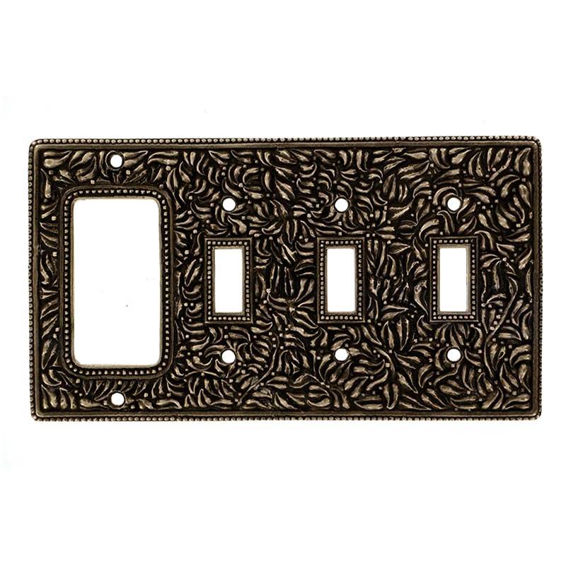 Vicenza Designs San Michele, Wall Plate, Triple Toggle/Dimmer, Antique Brass