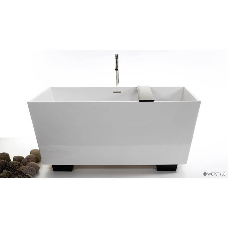 WETSTYLE Cube Bath 60 X 30 X 24.25 - Fs  - Built In Nt O/F & Mb Drain - Copper Conn - Wetmar Bio Feet Dark Brown - White True High Gloss