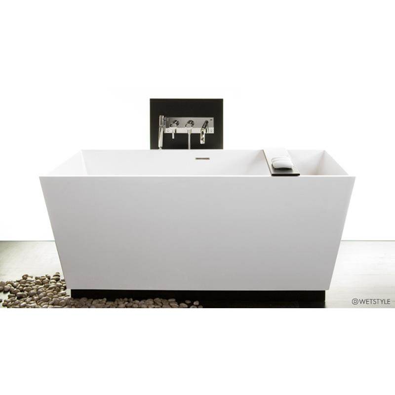 WETSTYLE Cube Bath 60 X 30 X 24 - Fs  - Built In Pc O/F & Drain - Copper Conn - Wood Plinth Walnut Chocolate - White Matte