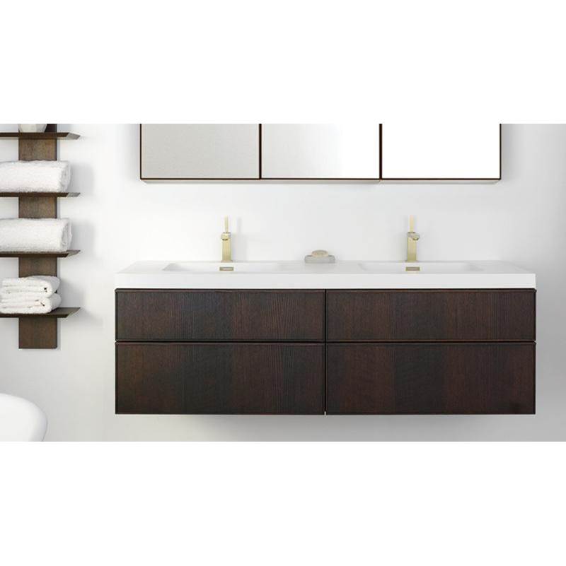 WETSTYLE Furniture Frame Linea - Vanity Wall-Mount 36 X 22 - 2 Drawers, Horse Shoe Drawers - Oak Smoked And White Matte Glass Insert